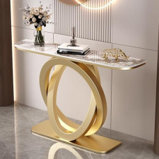 Konsolentisch für den Eingangsbereich, moderner, Leichter, luxuriöser Eingangstisch aus Steinplatten mit personalisiertem Goldrahmen, multifunktionale Flurtische, Sofatische für Flur, Wohnzi