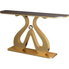 Lengvas prabangus juodo akmens konsolinis stalas - įėjimo ir prieškambario stalas su auksiniu geležiniu rėmu ir suapvalintais kampais, taupantis erdvę (80 x 30 x 80 cm), skirtas svetainei ir kambariui