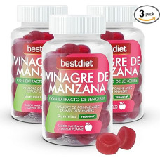 BestDiet Apple Cider Vinegar Gummies Vegan Dietary Supplement Gummy Format with Apple Cider Vinegar & Ginger Cholesterol Lowering Antioxidant Pack of 3 Glasses of 180 g
