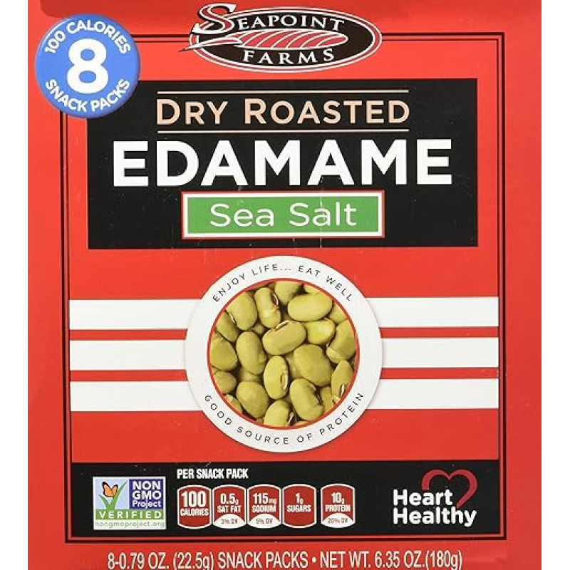 Seapoint Farms, sausai skrudinti edamame, lengvai skrudinti, 8 užkandžių pakuotės, po 0,79 oz (22,5 g)