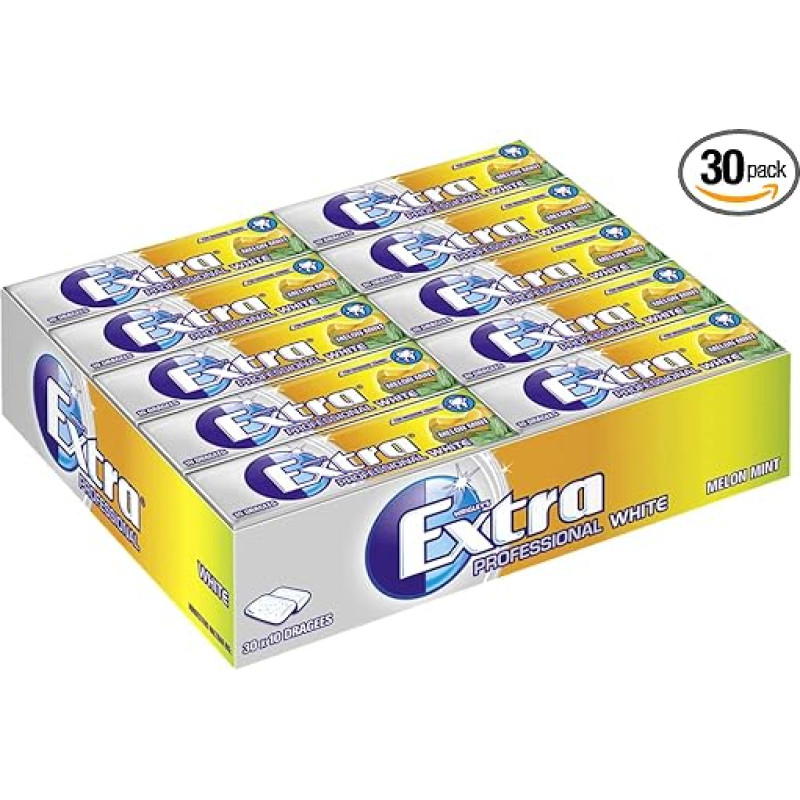 EXTRA kramtomoji guma | Professional White Melon Mint | Be cukraus | 30 pakuočių (30 x 10 dražė) | 420 g