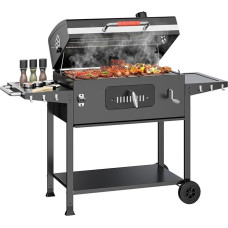 JUMMICO Nešiojamasis medžio anglių grilis su kaminu Greitas šildymas Sulankstomos šoninės lentos Termometro priedai Šeimos kempingo sodo BBQ