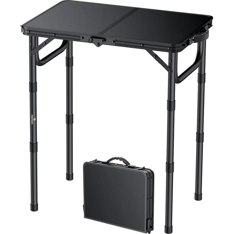 FUNYKICH Camping Table sulankstomas stalas 58 x 40 cm, sulankstomas grilio stalas su 3 aukščiais, reguliuojamas (26/48/70 cm), aliuminio nešiojamas sulankstomas stalas, MDF plokštės, daugiafunkcinis stalas piknikui, stovyklavimui