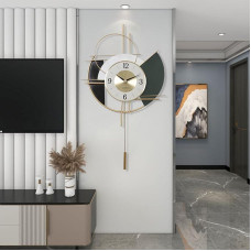 Didelis modernus sieninis laikrodis, 64 x 44 cm sieninis laikrodis, neskleidžiantis triukšmo Laikrodis, apvalus metalinis, tylus, veikiamas baterijos, su švytuokle Sieniniai laikrodžiai, skirti svetainei, miegamajam, virtuvei, dekoravimui