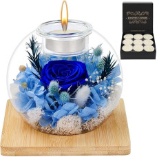MestectPET Eternal Rose in Glass and Scented Candles Gift Set, Preserved Rose Flower Birthday Mother's Day Valentine's Day Anniversary Christmas Gifts for Mum Girlfriend Wife Women (Blue)