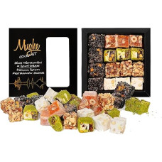 Mughe Gourmet Luxury Sultan Pistachio Turkish Delight Sweets, Elegant Gift Box - 350g - Lokum Orange, Hazelnut, Almonds - Halal, Vegetarian - Perfect Gifts for Birthday