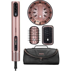 BaByliss Air Wand AS6556E 4-in-1 Styler and Hair Dryer with Diffuser & Luxury Case, Wet‑to‑Dry Hot Air Brush, Anti‑Frizz Ion Technology, No Heat Damage, Hair Dryer with 3 Attachments, Pink