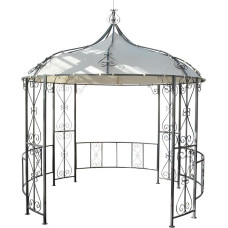 Mendler Almeria Pergola Round Gazebo Garden Gazebo Sturdy Steel Frame Diameter 3 m Cream