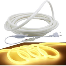 10 m neoninė virvės juosta, apvali, 360° švytėjimo, šiltai balta, LED lanksti juosta be šviesos taškų, 220 V ryški 2835 LED juosta, IP65 atspari vandeniui, skirta sodo, vakarėlių, vestuvių dekoravimui