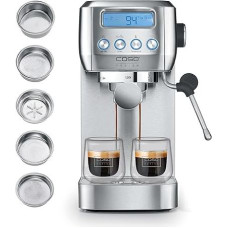 CASO EspressoGourmet Crema - Portafilter Machine, Espresso Machine, with Milk Frother, Espresso, Cappuccino, Stainless Steel Portafilter, 20 Bar ULKA Pump, Coffee Machine, Coffee Powder, ESE Pads