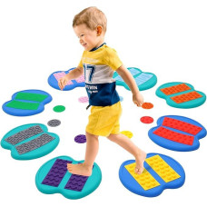 Balance Stones for Kids, Touch Discs Set for Kids, 8 Piece Sensory Disc Set for Indoor and Outdoor Matching Sensory Play, Motor Skills and Coordination