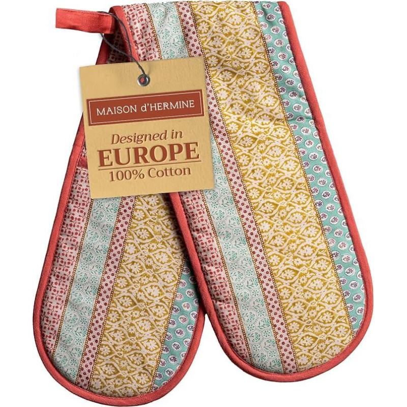 Maison d' Hermine Provence Dviguba pirštinė, 100 % medvilnė, skirta kepsninėms, mikrobangų krosnelėms, karštiems puodams ir keptuvėms, pavasaris/vasara, 18 x 89 cm