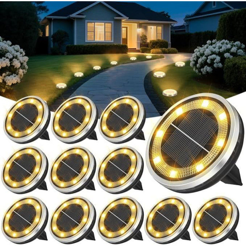 ZAIYW 12 Stück Solar Bodenleuchten Außen, Wasserdicht Gartenleuchten Solarlampen Scheiben Landschaftsbe Leuchtung für Weg, Hof, Rasen, Gehweg, Terrasse Dekoration (Warmweiß)