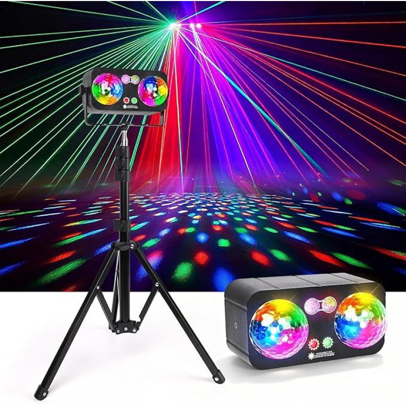6 in 1 disko šviesos vakarėlio šviesa su trikoju, disko kamuolys DJ šviesa su stroboskopu, muzikos valdoma LED disko vakarėlio šviesa, garso įjungiama vakarėlio lempa su 3M USB, skirta namų klubui, karaoke, Helovinui, Kalėdoms