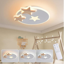 34 cm LED lubų šviestuvas Miegamasis Medinis vaikų kambario šviestuvas Lubų žvaigždė Vaikiškas šviestuvas Stebimas lubų šviestuvas vaikams Šviestuvas su nuotolinio valdymo pulteliu