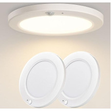 Deckenleuchte mit Bewegungsmelder 2 Stück, LED Deckenlampe Flach mit 3 Farbtemperaturen (3000K/4000K/6000K), 15W 1500lm, Ø19cm Rund Ultraflach, IP44 Wasserdicht, Weiß Lampe für Flur, Bad, Keller