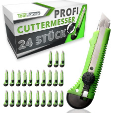 Professional Cutter Knife 24x Rubber Handle Robust Construction Stanley Knife Carbon Steel 7-Segment Blade 18 mm Super Sharp Carpet Knife Cutter Knife Better Than Disposable Stanley Knife