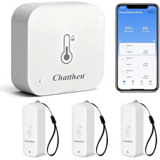 WiFi Thermometer Indoor Outdoor Humidity Meter with Tuya Smart App, Temperature and Humidity Monitoring via Remote, 150 m Range, Free Data Export, 3 Sensors and 1 Base Station