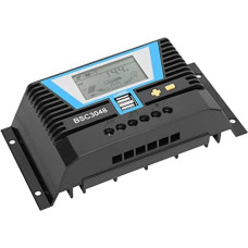 30A Solar Charge Controller BSC3048 with Intelligent Detection, 12V/24V/36V/48V Automatic Voltage Adjustment, PWM Solar Controller for Off-Grid Photovoltaic Systems, LED Display, Overload Protection