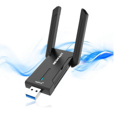 NEWFAST 5400Mbps USB WLAN Stick for PC, Tri-Band (6GHz/5GHz/2.4GHz) WiFi Adapter with 2 x 5dBi High Gain Antennas, WiFi 6E Wireless Adapter, USB 3.0, MU-MIMO WPA3 Encryption, Only for Windows 10/11