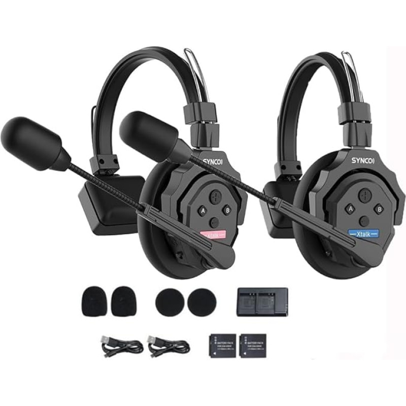 SYNCO XTALK X2 belaidžio vidinio ryšio ausinių sistema 2,4 GHz dvipusio belaidžio ryšio sistema 24H 350M filmų gamybai su realaus laiko stebėjimu, 