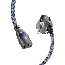 IEC Cable 3-Pin Goalfish 6 m Nylon Braid Universal Power Cable (CEE 7/7 to C13) Power Cable with VDE for Monitors, PC, Printer, Scanner, TV, Screen, Projector, Grey