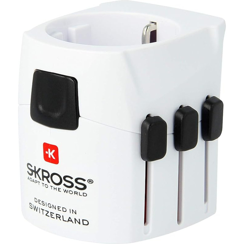 SKROSS | 1.103155 | PRO Light | Universalus 2 ir 3 kontaktų kelioninis adapteris su SHUKO lizdu - Įtampa ir galia: 100 V - 630 W / 250 V - 1575 W - Apsauga nuo elektros smūgio