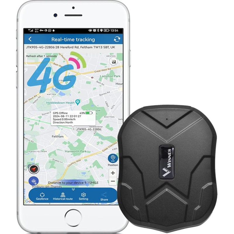 Winnes 4G TK905 magnetinis GPS seklys automobiliui, kemperiui ir automobiliui, lengvas montavimas, tiesioginis sekimas su programėle, GPS siųstuvas, siųstuvas su iki 60 dienų budėjimo režimu, stiprus magnetinis ir atsparus vandeniui
