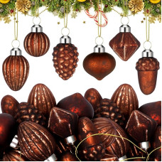 Syhood 24 Pieces Vintage Glass Balls, Mini Mercury Glass Balls, 3cm Diameter, Hanging Baubles for Christmas Tree, Christmas, Party, Window Decoration (Brass Brown)