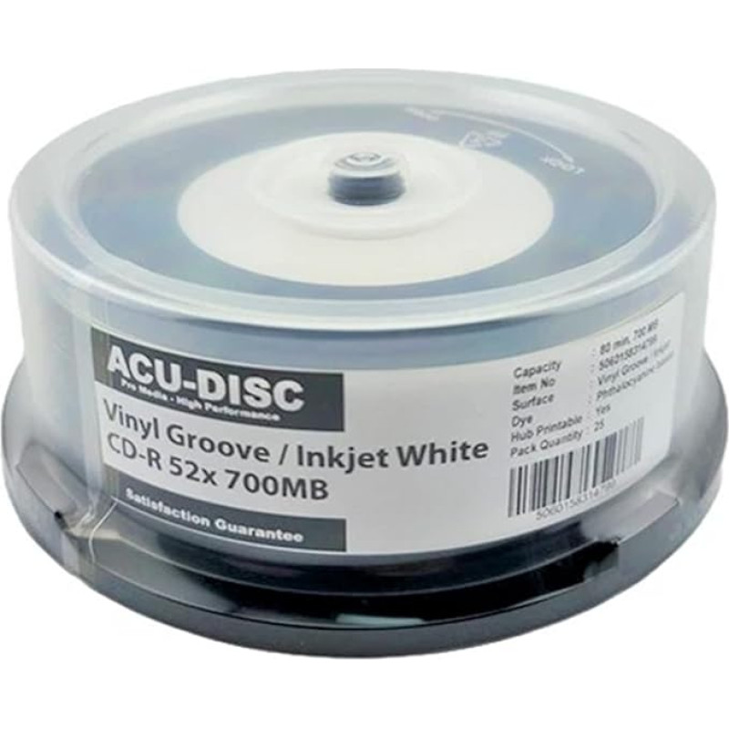 Juodas dugnas Pro Vinyl Blank Inkjet Printable CD-R 52 x 700 MB 80 min Cake Box Pack of 25