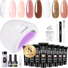 ROSALIND Poly Extension Nail Gel Starter Set, 8 x 10 ml Poly Nail Gel with 48 W UV Lamp, Base & Top Coat, Manicure Tools, Nail Extension Gel Starter Set for Beginners, Professionals and Salon