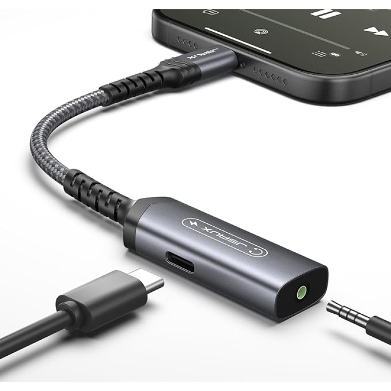 JSAUX USB C ausinių adapteris ir įkroviklis, 2 in 1 lizdo adapteris, 60 W greitojo įkrovimo C tipo AUX 3,5 mm lizdo garso adapteris, skirtas 