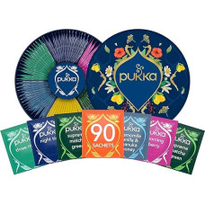 Pukka Organic Tea Gift Set, 90 Tea Bags, Premium Selection Tea Box for the Whole Day, for Kitchen, Office & Catering, Tea Set, Gift Idea, 6 Variations