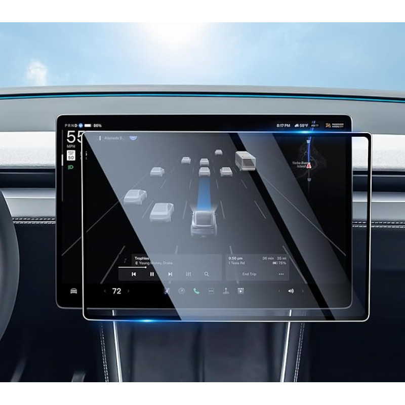 SHAOHAO Suderinama su Tesla Model Y Performace 2025 16 colių automobilinės navigacijos ekrano apsauga GPS skaidri apsauginė plėvelė atspari įbrėžimams 9H grūdintas stiklas Tesla Model y Performace priedai