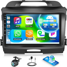 CAMECHO 2+64G Android 13 navigacijos automobilinis radijas Kia Sportage 2010-2016 m. su 9 colių jutikliniu ekranu, HD atbulinės eigos kamera, RDS FM radijas, Bluetooth su GPS, WiFi, belaidis Carplay, Android, automobilių veidrodžių sąsaja
