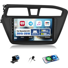 CAMECHO 2+64G Android 13 navigacijos automobilinis radijas Hyundai i20 2015-2018 su 9 colių jutikliniu ekranu, HD galinio vaizdo kamera, RDS FM radijas Bluetooth su GPS WiFi belaidis Carplay Android Car Mirror Link