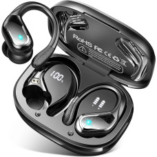 Bluetooth Sports Headphones, Wireless Bluetooth 5.3 Headphones with 4 ENC Mic, 75 Hours 3D Stereo In-Ear Headphones Bluetooth with Ear Hooks, Dual LED Display, IP7 Waterproof Earphones, for Work,