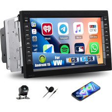 CAMECHO 4+64G Android 15 navigacijos automobilinis radijas VW Golf 4 MK4 Passat B5 Sharan Skoda Polo Jetta Peugeot 307, 7 colių belaidis Carplay Android automobilinis Bluetooth radijas su FM RDS GPS WiFi + atbulinės eigos kamera