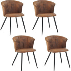 MEUBLE COSY valgomojo kambario kėdės 4 virtuvės kėdžių rinkinys Retro minkštos kėdės su porankiais derliaus dirbtinės zomšos sėdynės metalinės kojos rudos spalvos