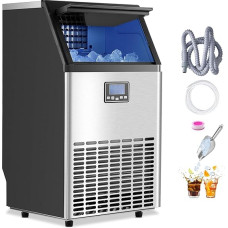VEVOR Commercial Ice Maker (100lbs/day) Ice Maker with 33lb Storage Capacity, 45 Ice Cubes in 15 Minutes, LED Digital Display, Freestanding, Self-Cleaning, for Bar Office Restaurant