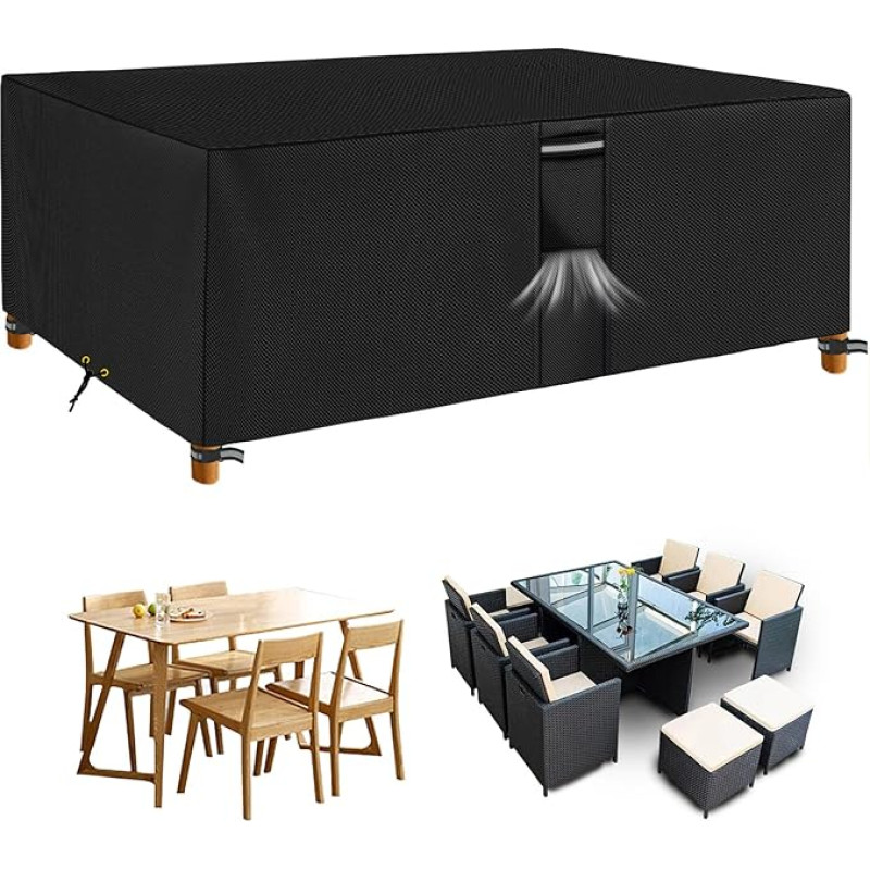 RICHIE sodo baldų dangos, atsparios vandeniui, sodo lauko stalo danga, 242 x 162 x 90 cm, patvari, 600D Oxford PVC, kvėpuojanti danga baldų komplektams, terasos stalo danga, juoda