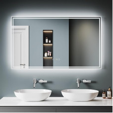 SONNI Bathroom Mirror with Lighting, 120 x 70 cm, 5.0 Bluetooth and Clock Display, Anti-Fog LED Bathroom Mirror, LED Mirror with 3 Adjustable Light Colours, Wall Mirror with 2 Touch Switches