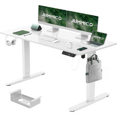 JUMMICO Electric Height-Adjustable Desk 140 x 70 cm with Charging Station, Height-Adjustable Computer Desk with Cable Management, Ergonomic Sit-Stand Desk, Height-Adjustable Table, White