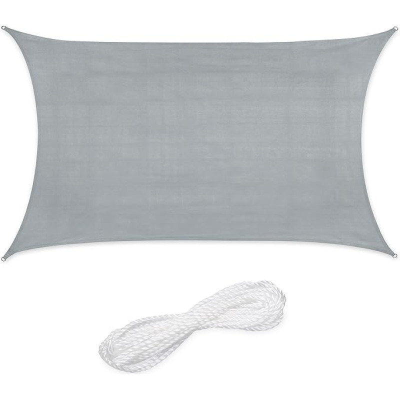 Relaxdays 2 x 3 m stačiakampio formos saulės burės atspalvio burė HDPE audinio UV stabilizuotas įgaubtas audeklas su įtempimo virvėmis šviesiai pilka