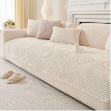 Sofa Cover, Corner Sofa, Sofa Cover, L Shape, 1, 2, 3, 4 Seater, Velvet Couch Cover for Dog/Cat, Sofa Protector Non-Slip, Sofa Throw Cover, Washable (Beige, 110 x 160 cm)