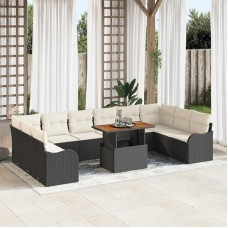 Gartenmöbel-Set 11 Stücke Schwarz Creme Außen-Sofa-Gruppe mit Stauraum Poly-Rattan Sofaset 11-teilig für Terrasse und Garten