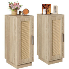 IBUYKE Rattan Bedside Table, Set of 2, Small Bedside Cabinet with 2 Compartments, Slim Side Table, Space-saving, for Bedroom, Living Room, Study, Natural WNS014N-2