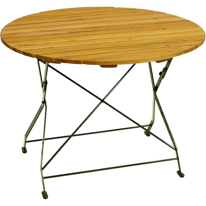 DEGAMO TÖLZ 100 cm apvalus sulankstomas plokščias plieninis stalas žalias + Robinia Outdoor