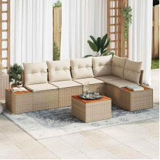 Modulares Garten Sofa Set 6 Stück Beige Creme Poly Rattan mit Kissen als Outdoor Sofagarnitur