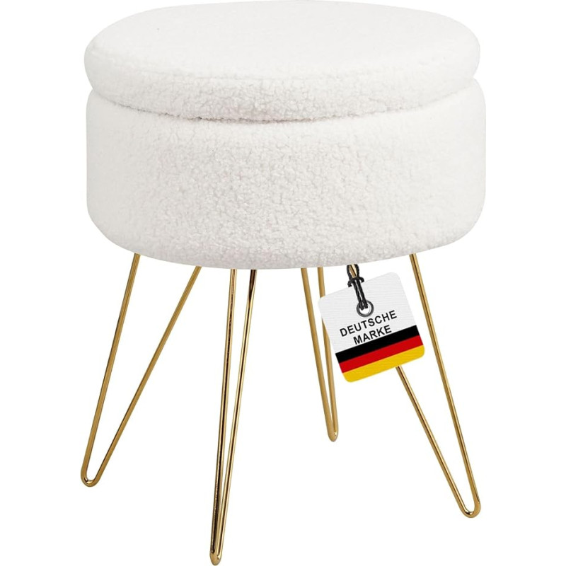 ALBATROS Cannes Stool with Storage Space, Modern Design, Elegant Sherpa Cover, Seat Chest or Bench with Storage Space, Ideal as a Footstool or Stool Dressing Table, White